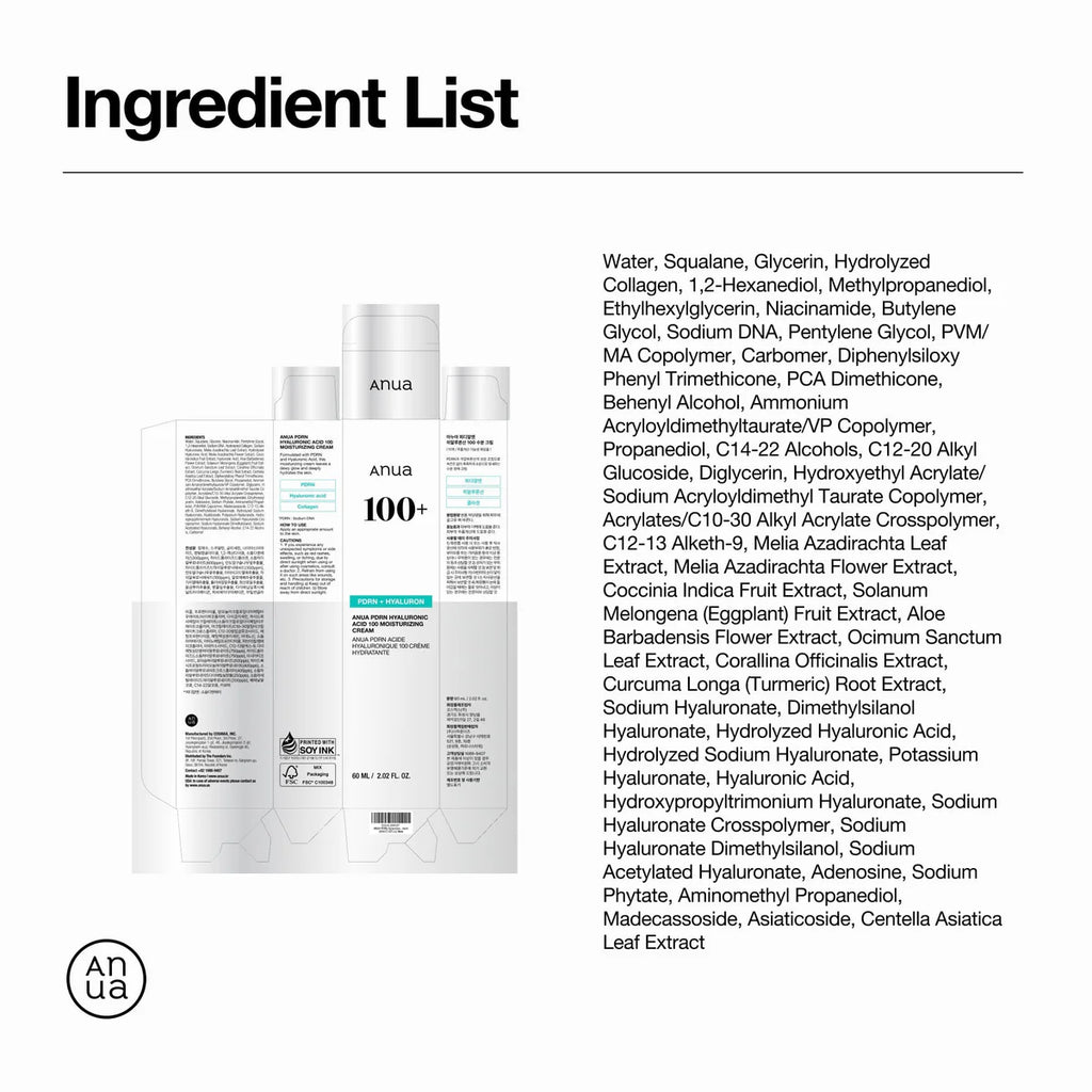 ANUA PDRN Hyaluronic Acid 100 Moisturising Cream - 60ml