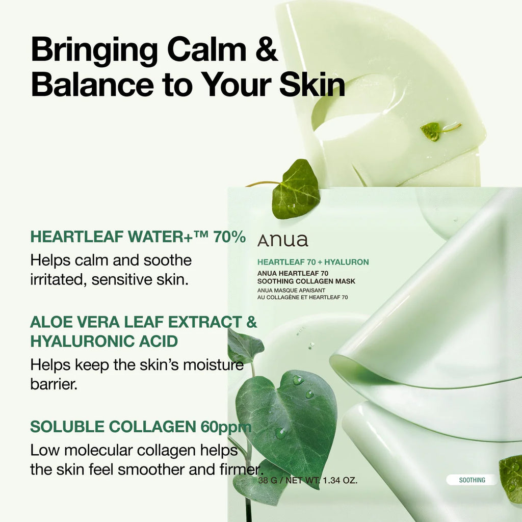 ANUA Heartleaf 70 Soothing Collagen Mask (4 Sheets) - 38g