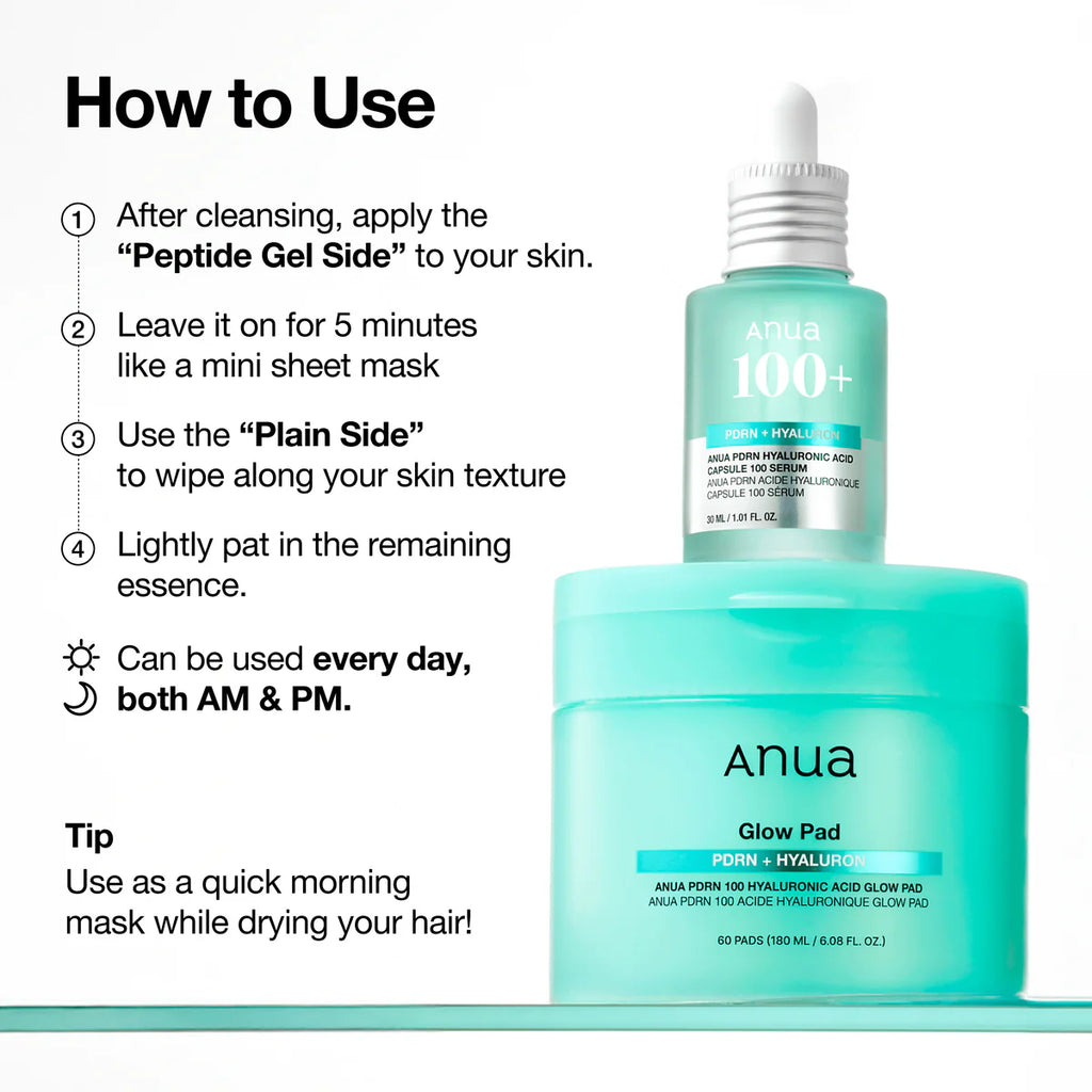 ANUA PDRN 100 Hyaluronic Acid Glow Pads - 60P/180ml